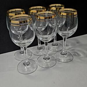 Libbey Gold Rim Cordial Glasses Set of 6 Vintage Aperitif Wine 6.5 Inch MCM